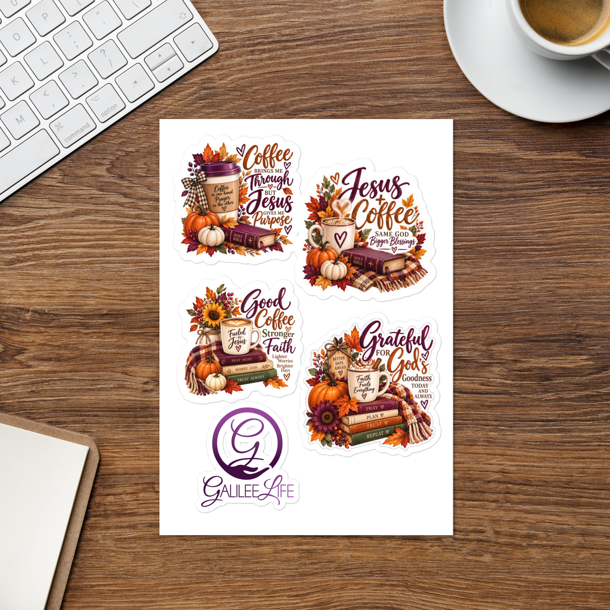 Faith & Fall Christian Sticker Sheet – Jesus, Coffee & Encouragement